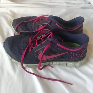 Purple and Pink Nike Free Runs Tennis Shoes